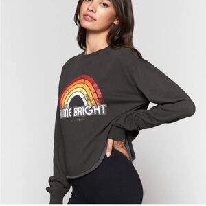 Spiritual Gangster Washed Black Cropped Rainbow Sweatshirt